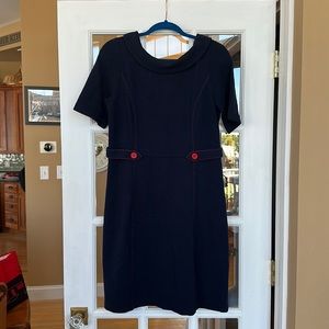 Boden Navy Dress with button and top stitching detail.